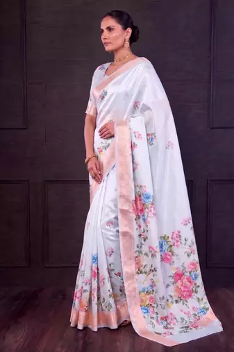 Designer tasar silk blend printed saree with rich look