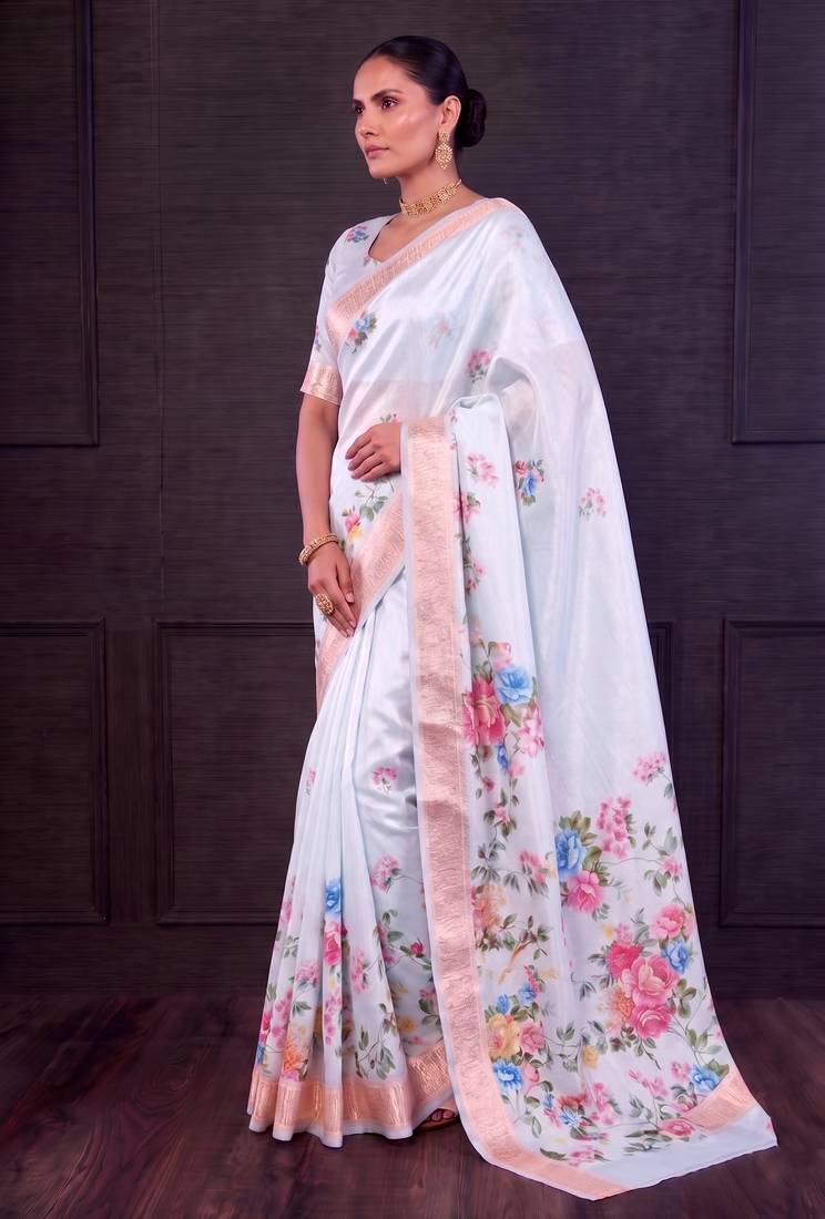 Designer tasar silk blend printed saree with rich look