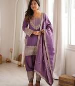 Lavender embroidered kurti set with farshi pant and dupatta