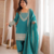 Rama green embroidered short kurti with farshi pant and dupatta set