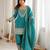 Rama green embroidered short kurti with farshi pant and dupatta set