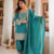 Rama green embroidered short kurti with farshi pant and dupatta set