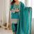 Rama green embroidered short kurti with farshi pant and dupatta set
