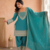 Rama green embroidered short kurti with farshi pant and dupatta set