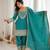 Rama green embroidered short kurti with farshi pant and dupatta set