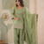 Pista green embroidered kurti with farshi pant and dupatta set