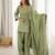Pista green embroidered kurti with farshi pant and dupatta set