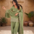 Pista green embroidered kurti with farshi pant and dupatta set