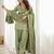 Pista green embroidered kurti with farshi pant and dupatta set