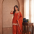 Rust orange embroidered kurti with farshi pant and dupatta set