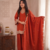 Rust orange embroidered kurti with farshi pant and dupatta set