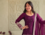Wine embroidered short kurti with farshi pant and border dupatta set