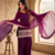 Wine embroidered short kurti with farshi pant and border dupatta set