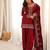 Red silk embroidered kurta set with farshi pant suit