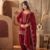 Red silk BLEND  embroidered kurta set with farshi pant suit