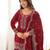 Red silk embroidered kurta set with farshi pant suit