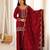 Red silk embroidered kurta set with farshi pant suit