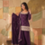 Designer wine embroidered kurti farshi pant set with scalloped dupatta