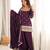 Designer wine embroidered kurti farshi pant set with scalloped dupatta