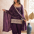 Designer wine embroidered kurti farshi pant set with scalloped dupatta