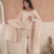 Designer cream ethnic kurti set with farshi pant & border dupatta