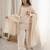 Designer cream ethnic kurti set with farshi pant & border dupatta