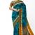 teal blue pure cotton blend saree with olive border