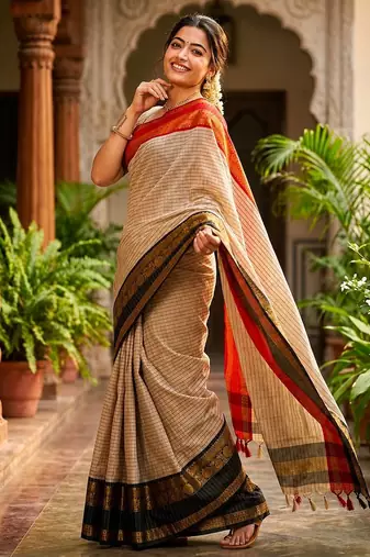 Ivory aura banarasi cotton silk blend saree with jacquard border