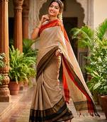 Ivory aura banarasi cotton silk blend saree with jacquard border