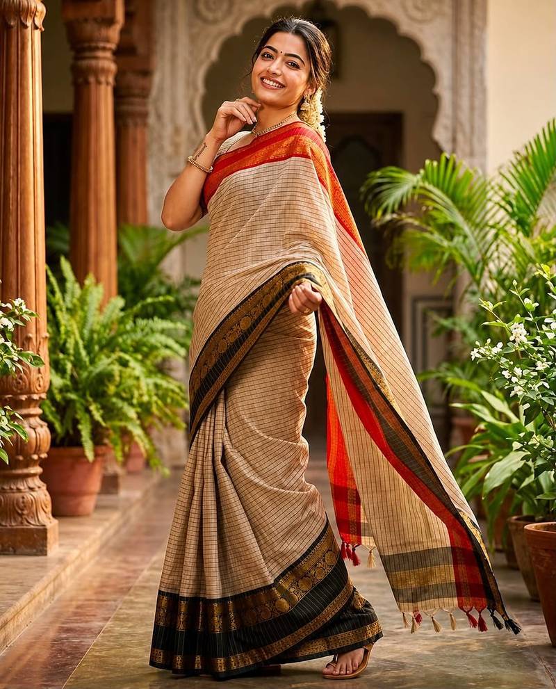 Ivory aura banarasi cotton silk blend saree with jacquard border