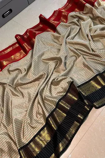 Ivory aura banarasi cotton silk blend saree with jacquard border