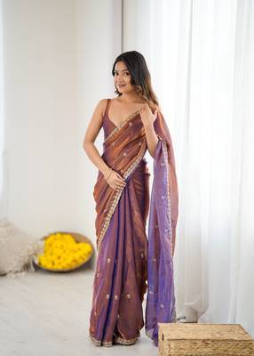 Copper festive trendy satin saree with two tone sequence embroidery 1