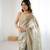 Grey festive trendy satin saree with two tone sequence embroidery