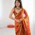 Orange festive trendy satin saree with two tone sequence embroidery