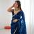 Navy blue festive trendy satin saree with two tone sequence embroidery