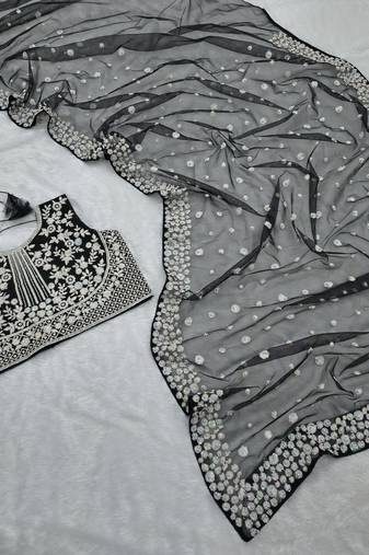 Black butterfly soft net saree with pearl & sequins embroidery
