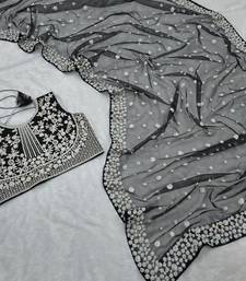 Black butterfly soft net saree with pearl & sequins embroidery