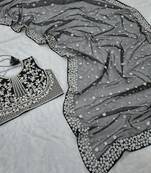 Black butterfly soft net saree with pearl & sequins embroidery