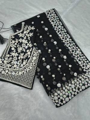 Black butterfly soft net saree with pearl & sequins embroidery 3