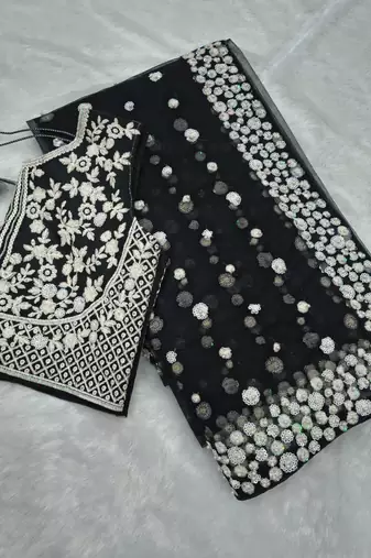 Black butterfly soft net saree with pearl & sequins embroidery