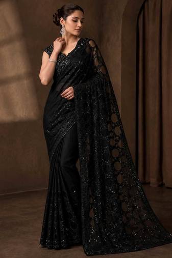 Black butterfly net saree with 5mm sequins embroidery