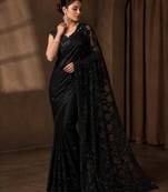 Black butterfly net saree with 5mm sequins embroidery