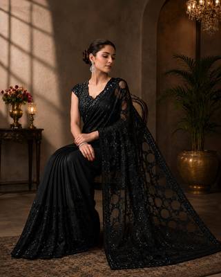 Black butterfly net saree with 5mm sequins embroidery 2