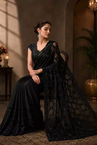 Black butterfly net saree with 5mm sequins embroidery