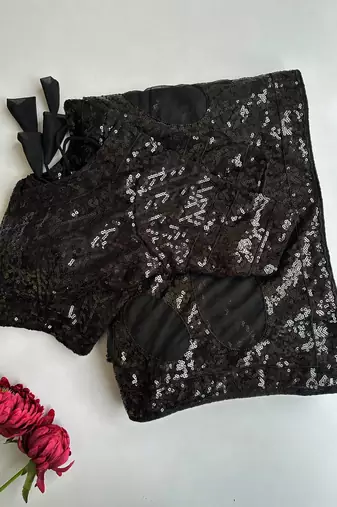 Black butterfly net saree with 5mm sequins embroidery
