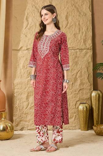 Women Ethnic Motifs Printed Regular Mirror Work  Cotton Kurta with Trouser