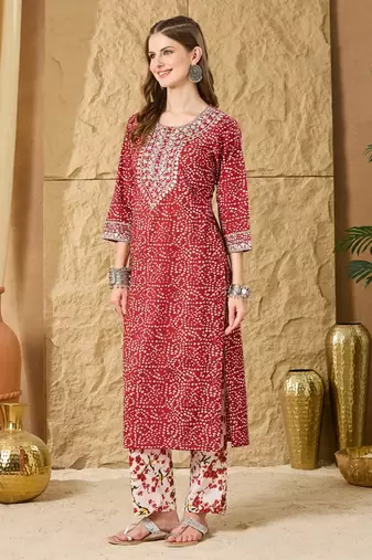 Women Ethnic Motifs Printed Regular Mirror Work  Cotton Kurta with Trouser