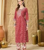Women Ethnic Motifs Printed Regular Mirror Work  Cotton Kurta with Trouser