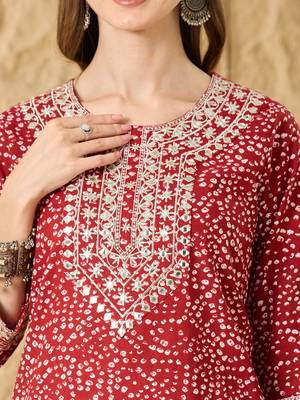 Women Ethnic Motifs Printed Regular Mirror Work  Cotton Kurta with Trouser 2