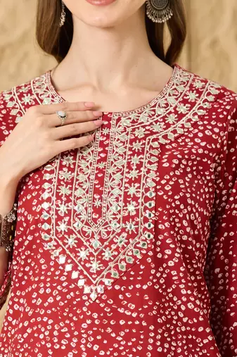 Women Ethnic Motifs Printed Regular Mirror Work  Cotton Kurta with Trouser